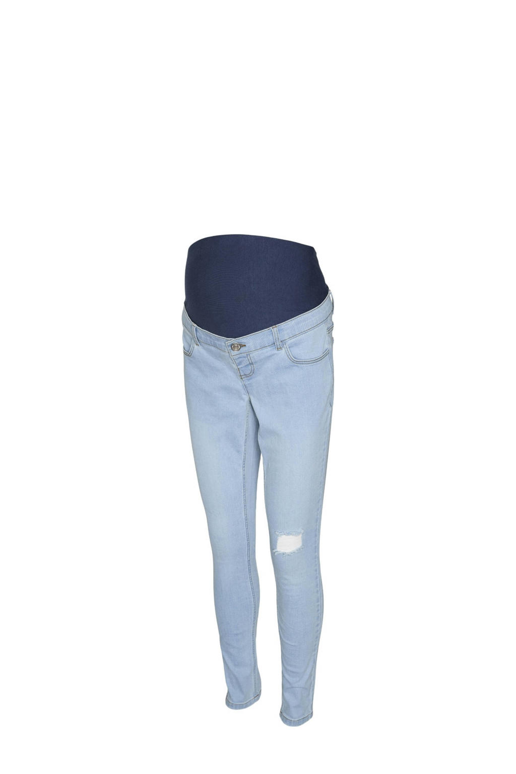 Blauwe dames VERO MODA MATERNITY zwangerschaps skinny jeans van denim met regular waist, knoopsluiting en effen