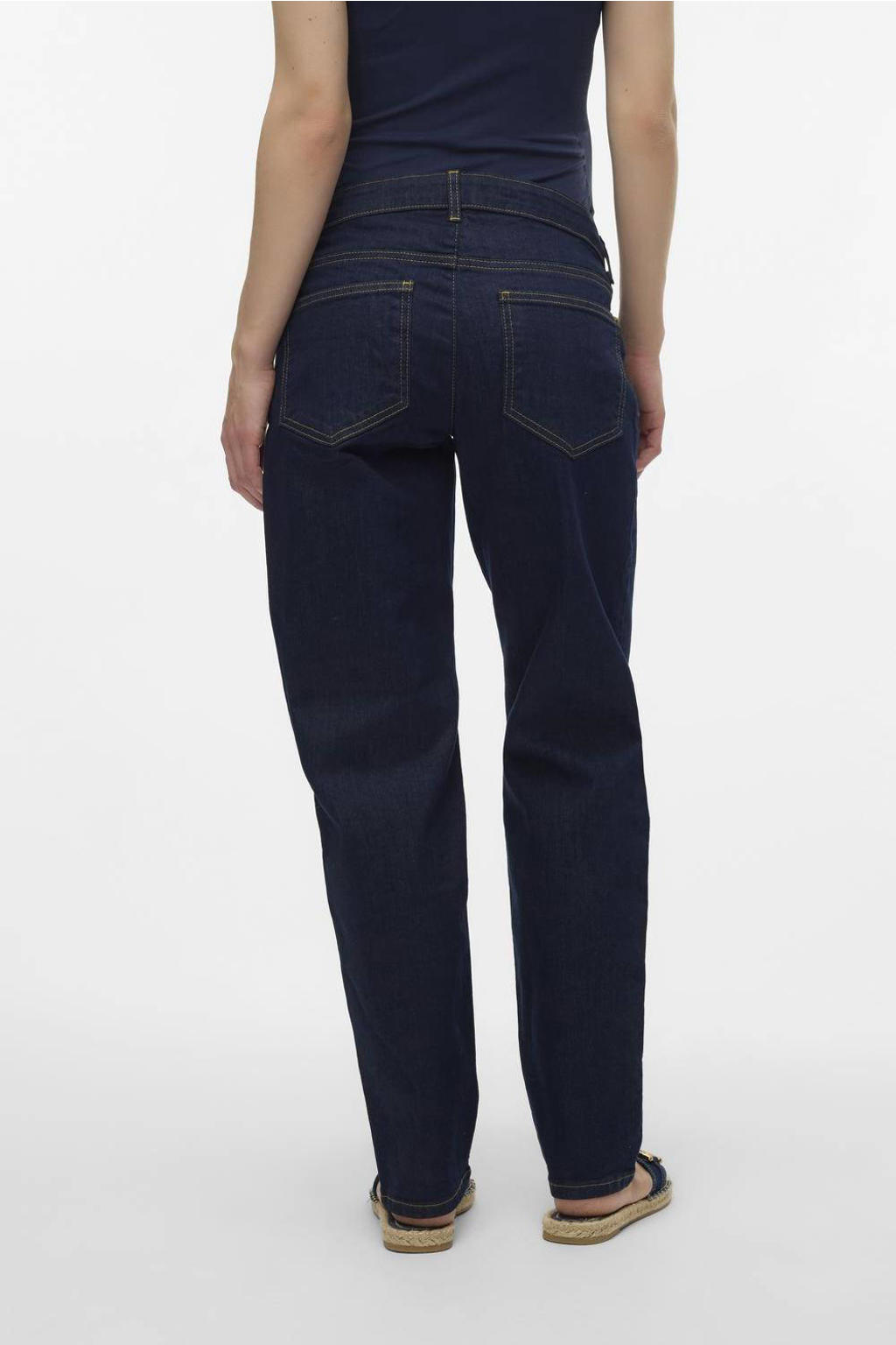 Blauwe dames VERO MODA MATERNITY low waist zwangerschaps loose jeans van denim met rits- en knoopsluiting en effen