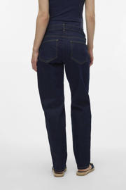 thumbnail: Blauwe dames VERO MODA MATERNITY low waist zwangerschaps loose jeans van denim met rits- en knoopsluiting en effen