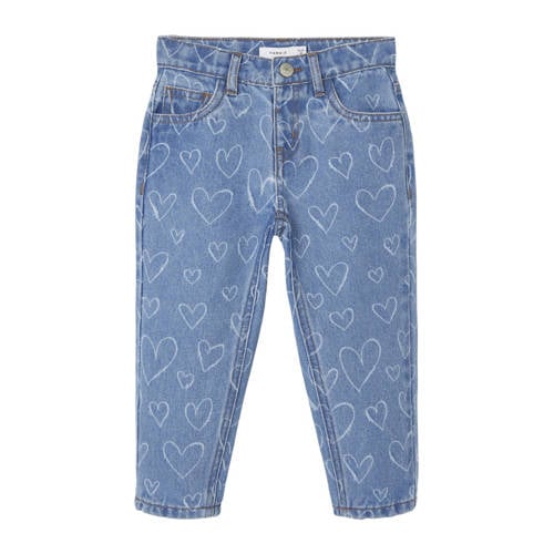 NAME IT MINI mom jeans NMFBELLA met hartjes dark blue denim Blauw Hartjes - 104
