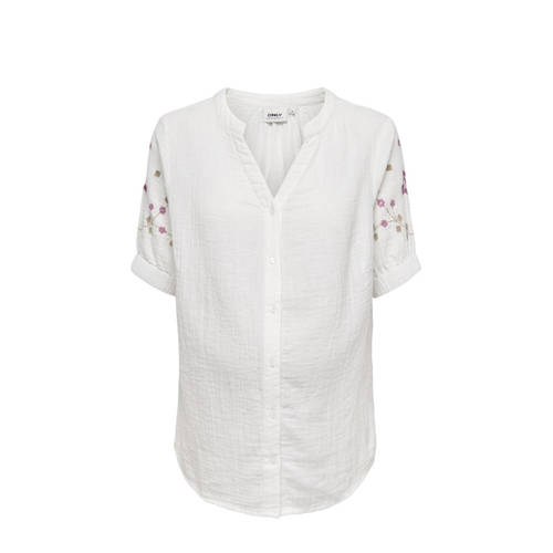 ONLY MATERNITY gebloemde zwangerschapsblouse OLMTHYRA LIFE wit paars Dames Katoen V-hals L