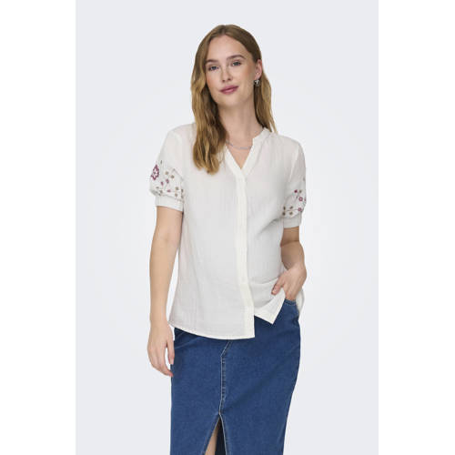 ONLY MATERNITY gebloemde zwangerschapsblouse OLMTHYRA LIFE wit/paars Dames Katoen V-hals
