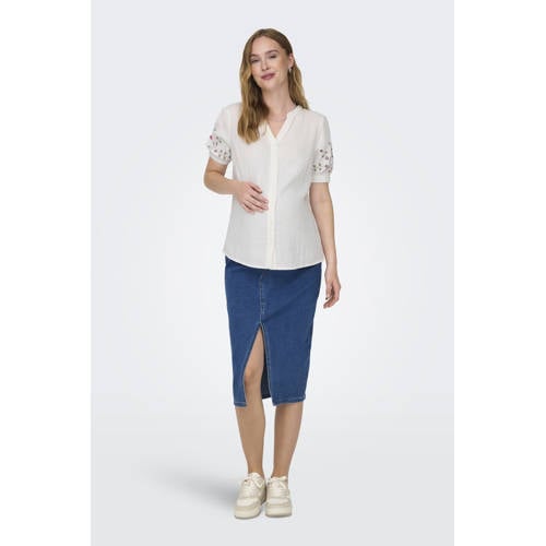 ONLY MATERNITY gebloemde zwangerschapsblouse OLMTHYRA LIFE wit paars Dames Katoen V-hals L