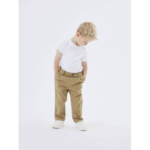 name it MINI loose fit broek NMMRYAN zand Beige Jongens Stretchkatoen Effen 86