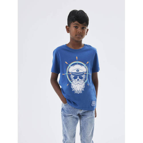 Name it KIDS T-shirt NKMTAVIK met printopdruk hardblauw Jongens Katoen Ronde hals 122 128