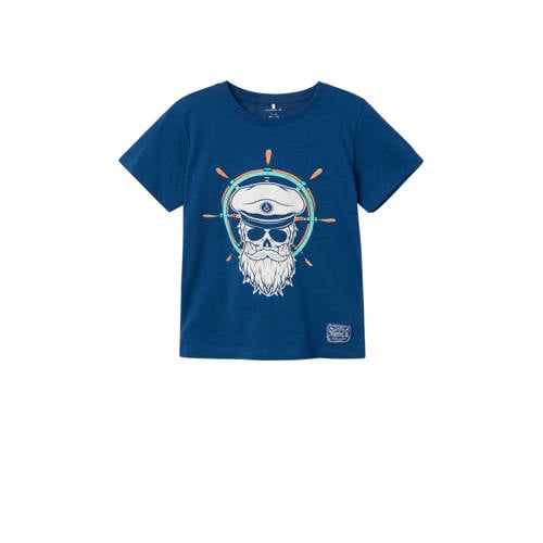 NAME IT KIDS T-shirt NKMTAVIK met printopdruk hardblauw Jongens Katoen Ronde hals