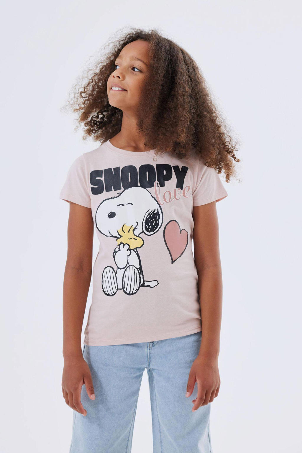 Oudroze meisjes NAME IT KIDS T-shirt zacht van katoen met printopdruk, korte mouwen en ronde hals