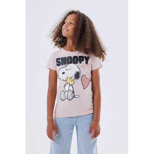 name it KIDS T-shirt NKFNANNI SNOOPY met printopdruk zacht oudroze Meisjes Katoen Ronde hals 134 140