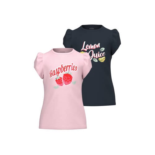 NAME IT KIDS T-shirt NKFVIBEKE - (set van 2) Roze Meisjes Katoen Ronde hals