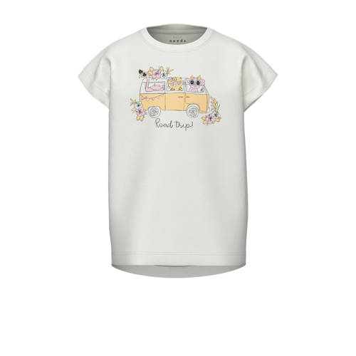 name it MINI T-shirt NMFVIOLET set van 2 zachtblauw wit Meisjes Katoen Ronde hals 110