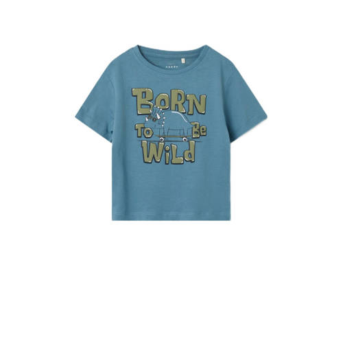 name it MINI T-shirt set van 2 blauw wit Jongens Katoen Ronde hals Printopdruk 122 128