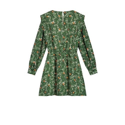 NIK&NIK jurk Winona met all over print groen oranje Meisjes Gerecycled polyester Ronde hals 176