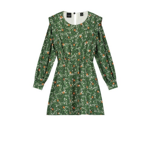NIK&NIK jurk Winona met all over print groen/oranje Meisjes Gerecycled polyester Ronde hals