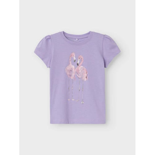 NAME IT MINI T-shirt NMFPJUNGLE met printopdruk lila Paars Meisjes Katoen Ronde hals