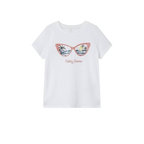NAME IT KIDS T-shirt NKFPFAIMME met printopdruk wit Meisjes Katoen Ronde hals