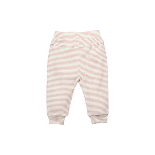 BESS baby gestreepte regular fit broek zand Stretchkatoen 74