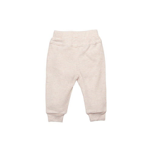 BESS baby gestreepte regular fit broek zand Stretchkatoen 74