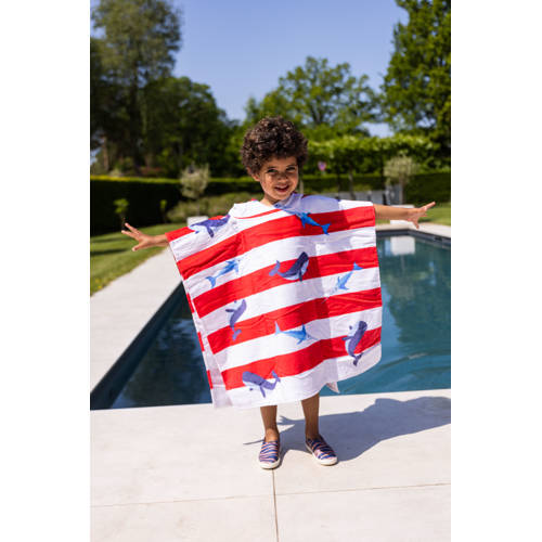 Swim Essentials strandponcho Red Whale (2-10 jaar) Rood Dierenprint