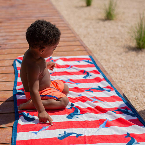 Swim Essentials kinderstrandlaken Red Whale ( cm) Rood Wit Dierenprint