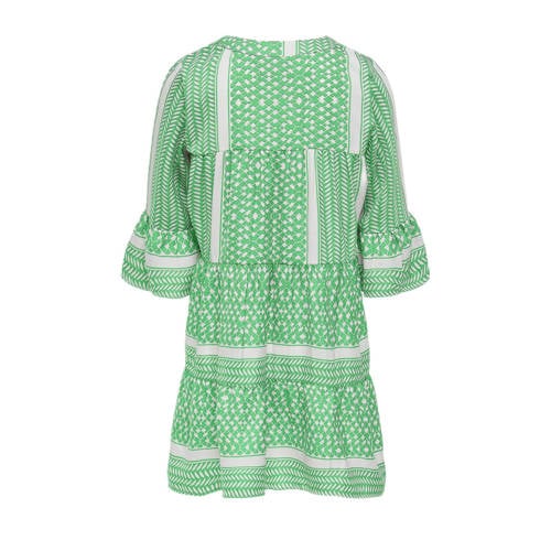 Only KIDS GIRL A-lijn jurk KOGALBERTE met all over print groen wit Meisjes Polyester Ronde hals 164