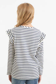 thumbnail: anytime longsleeve met ruffles wit / donkerblauw