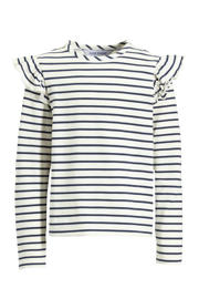 thumbnail: Wit en donkerblauwe meisjes anytime longsleeve van katoen met strepenprint, lange mouwen en ronde hals