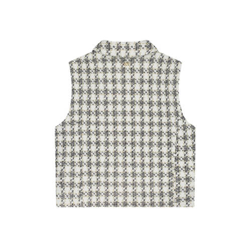 NIK&NIK geruit gilet Sonna zwart offwhite Meisjes Polyester Reverskraag 128