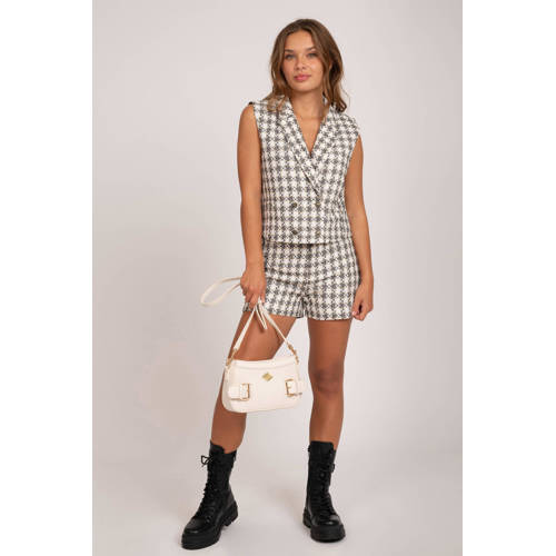 NIK&NIK geruit gilet Sonna zwart offwhite Meisjes Polyester Reverskraag 128