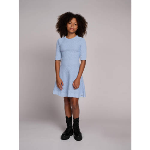 NIK&NIK jurk Jiro met logo lavendelblauw Meisjes Viscose Opstaande kraag 176