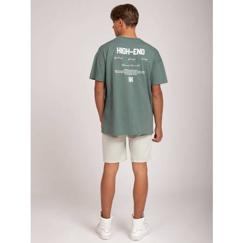 NIK&NIK T-shirt High End met backprint grijsgroen Jongens Katoen Ronde hals 152
