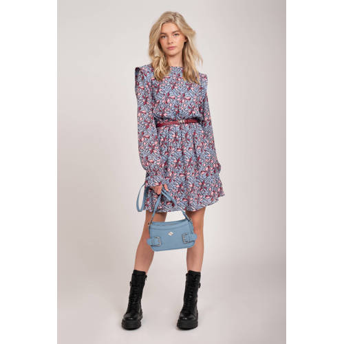 NIK&NIK jurk Safi met all over print zachtblauw roze donkerrood Meisjes Polyester Ronde hals 164