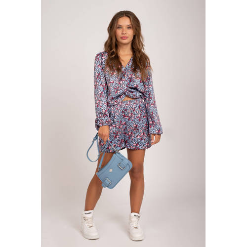 NIK&NIK top Sumi met all over print zachtblauw roze donkerrood Meisjes Polyester V-hals 152