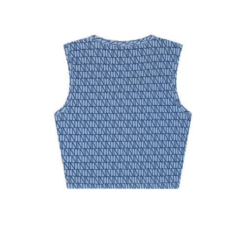 NIK&NIK crop top Joya met all over print lavendelblauw Meisjes Polyester Ronde hals 152
