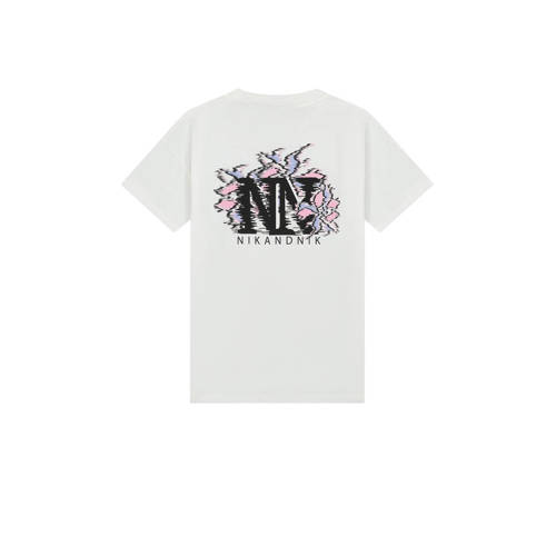 NIK&NIK T-shirt Logo met backprint wit lavendelblauw Meisjes Katoen Ronde hals 128