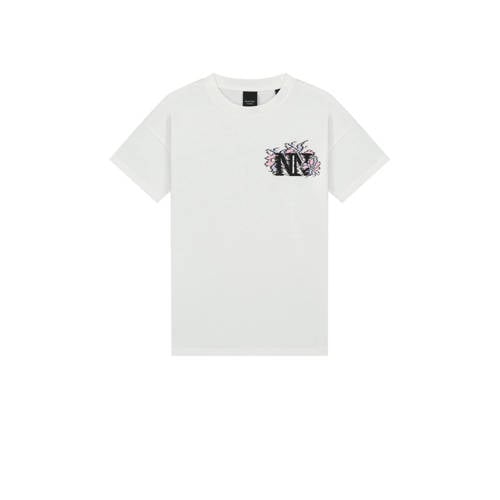 NIK&NIK T-shirt Logo met backprint wit/lavendelblauw Meisjes Katoen Ronde hals - 128