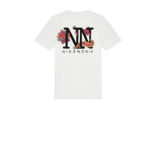 NIK&NIK T-shirt Logo met backprint wit fuchsia Meisjes Katoen Ronde hals 152