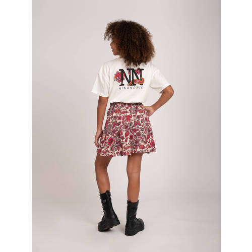 NIK&NIK T-shirt Logo met backprint wit fuchsia Meisjes Katoen Ronde hals 152