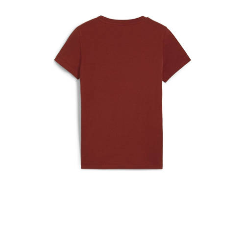 Puma T-shirt Ess+ met logo donkerrood goudkleurig Jongens Meisjes Katoen Ronde hals 152