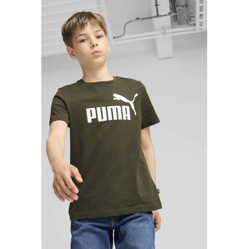 Puma T-shirt olijfgroen Jongens Katoen Ronde hals Logo 176