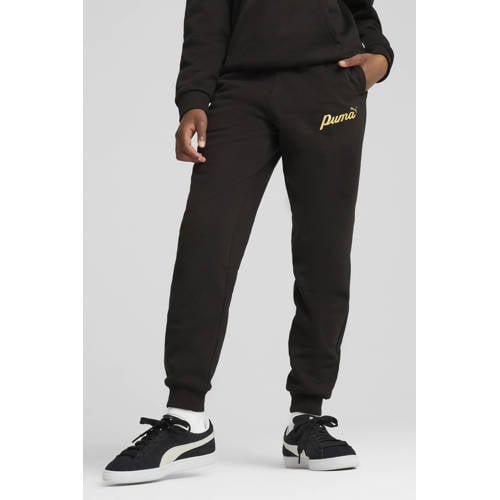 Puma joggingbroek zwart goudkleurig Jongens Meisjes Katoen Logo 164