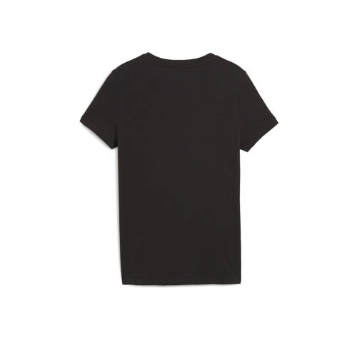 Puma T-shirt Ess+ met logo zwart goudkleurig Jongens Meisjes Katoen Ronde hals 152