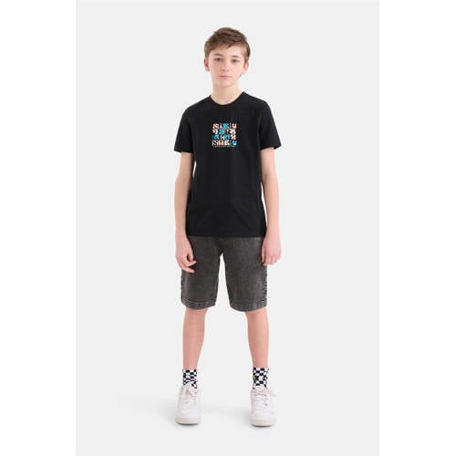 Shoeby T-shirt met printopdruk zwart Jongens Katoen Ronde hals Printopdruk 122 128