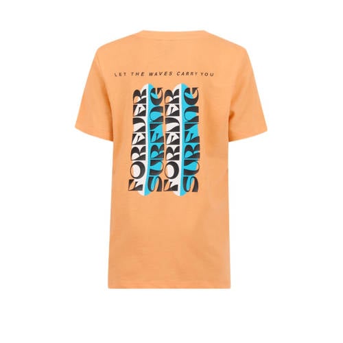 Shoeby T-shirt met backprint oranje Jongens Katoen Ronde hals Backprint 134 140