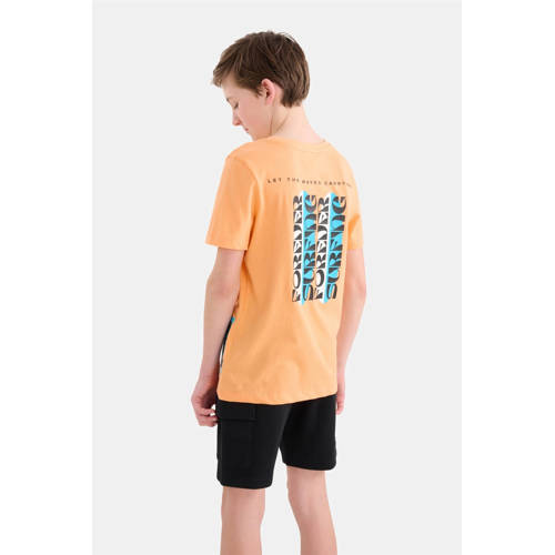 Shoeby T-shirt met backprint oranje Jongens Katoen Ronde hals Backprint 134 140
