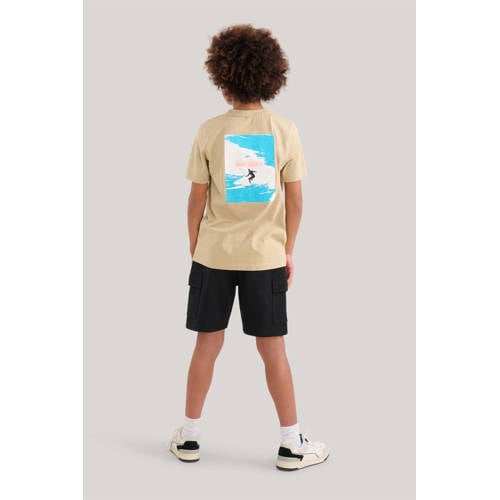 Shoeby T-shirt met printopdruk zand Beige Jongens Katoen Ronde hals Printopdruk 170 176