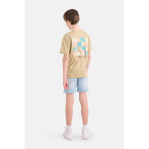 Shoeby T-shirt met printopdruk zand Beige Jongens Katoen Ronde hals Printopdruk 158 164