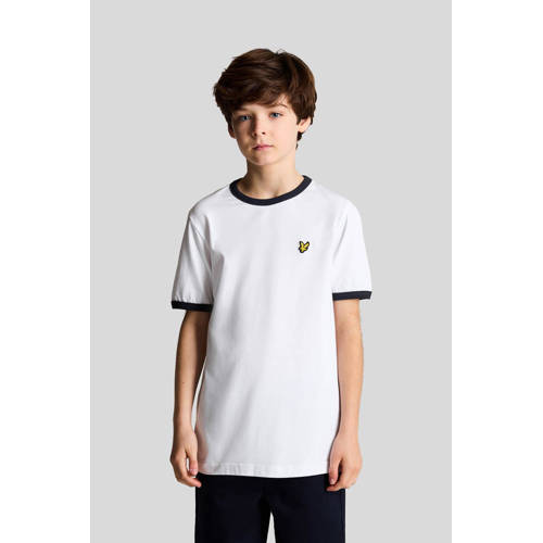 Lyle & Scott T-shirt wit donkerblauw Jongens Katoen Ronde hals Effen 170 176