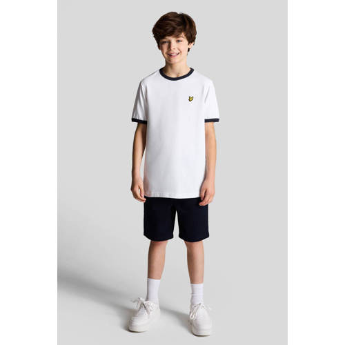 Lyle & Scott T-shirt wit donkerblauw Jongens Katoen Ronde hals Effen 170 176