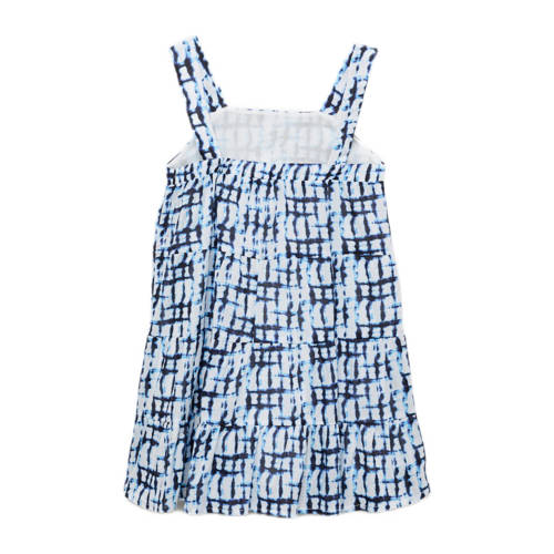 Mango Kids jurk met all over print blauw Meisjes Katoen Vierkante hals 116