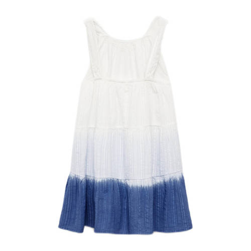 Mango Kids A-lijn jurk blauw wit Meisjes Katoen Ronde hals Meerkleurig 140